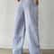 Women Casual Striped Woven Wide Leg Pants Full Length Trousers 1