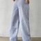 Women Casual Striped Woven Wide Leg Pants Full Length Trousers 1