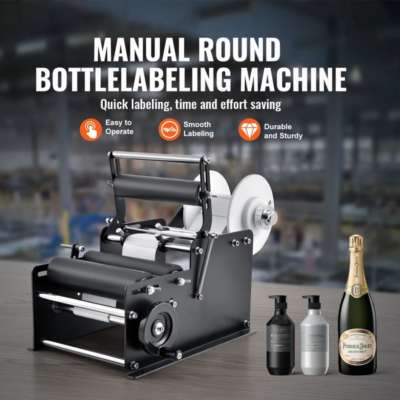 SucceBuy Manual Round Bottle Labeling Machine Adjustable Bottle Labeler With Pressing Bar 1