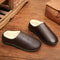 Men Winter Leather Slippers Bedroom Cotton Slippers Male Waterproof Thick Plus Velvet Indoor Warm H 2