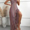 Womens Summer Ethnic Pattern Backless Split Thigh Dress Boho Frill Trim Long Dress For Beach 3