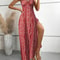 Womens Summer Ethnic Pattern Backless Split Thigh Dress Boho Frill Trim Long Dress For Beach 6