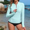 Women Rashguard Zipper Crew Neck Long Sleeve Surf Top With Thumb Holes 1