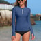 Women Rashguard Zipper Crew Neck Long Sleeve Surf Top With Thumb Holes 6