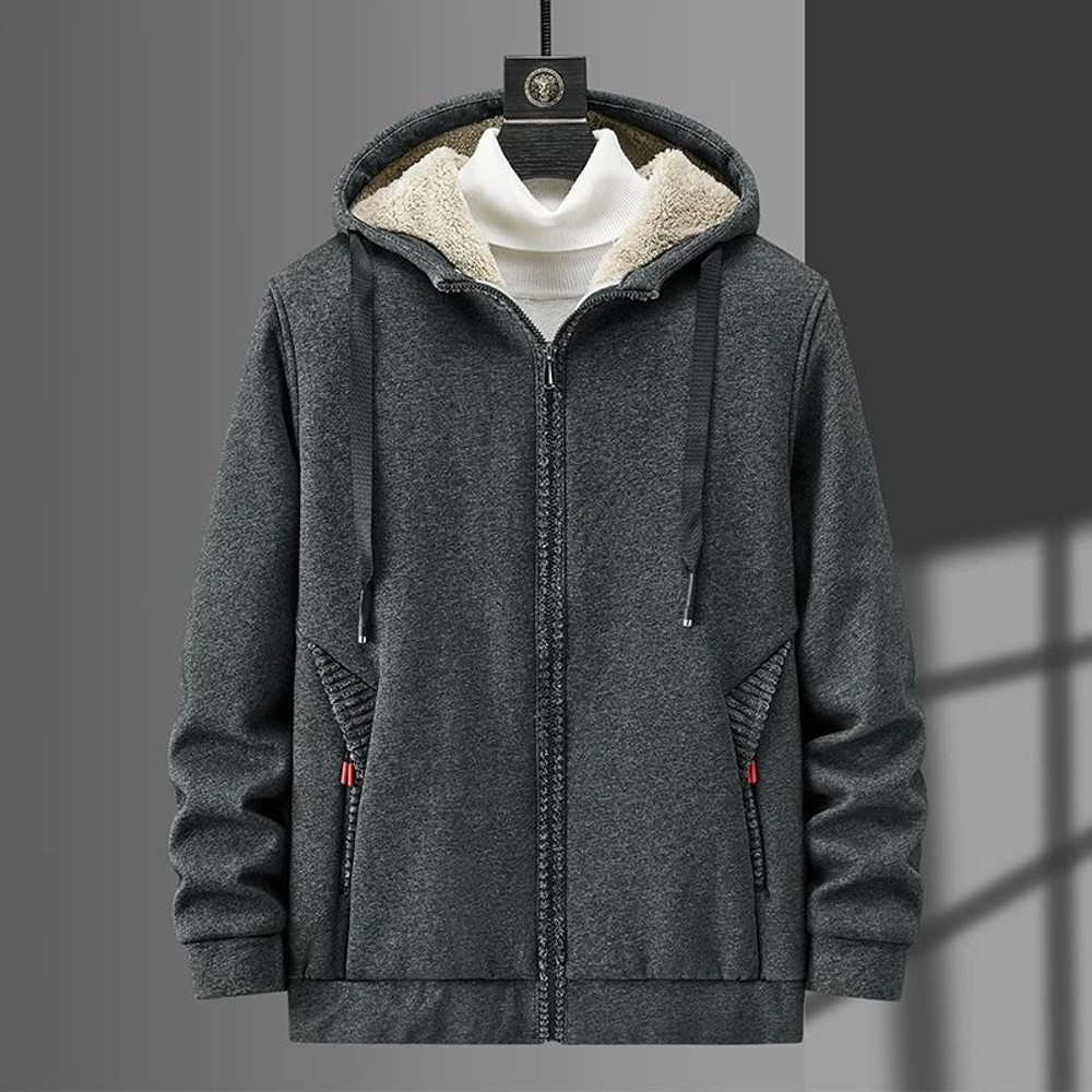Men Fleece Hoodie Winter Thick Warm Sweatshirt With Zipper And Hooded Cardigan Jacket 3