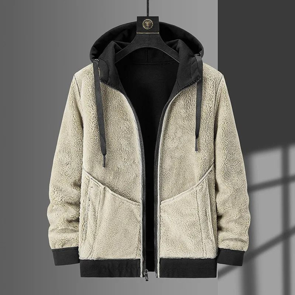 Men Fleece Hoodie Winter Thick Warm Sweatshirt With Zipper And Hooded Cardigan Jacket 5