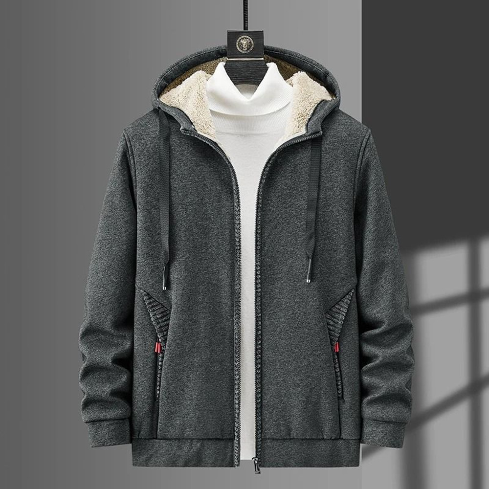 Men Fleece Hoodie Winter Thick Warm Sweatshirt With Zipper And Hooded Cardigan Jacket 6