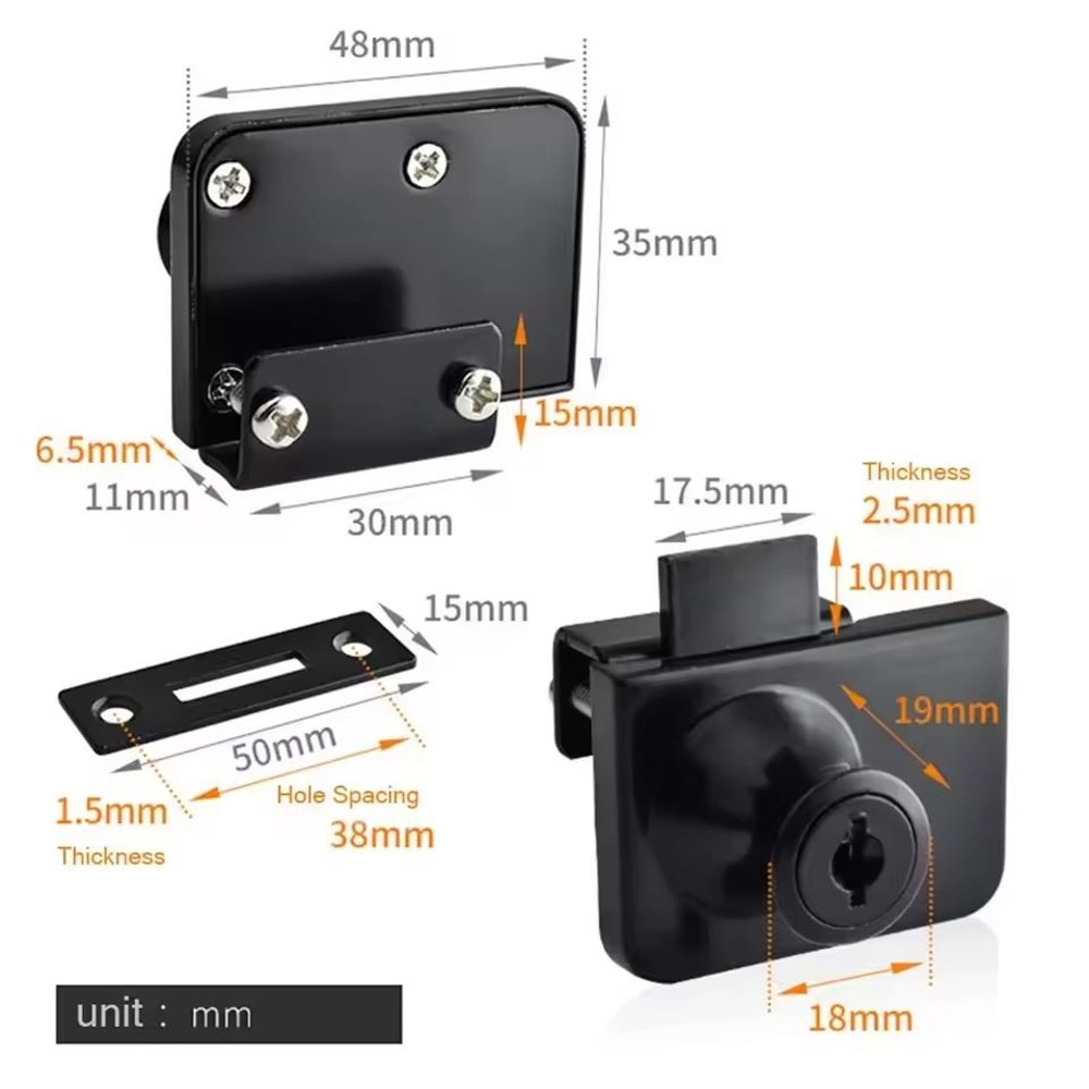 Showcase Lock Display Cabinet Sliding Glass Door Lock With Keys For 5 To 8mm Glass Doors 5