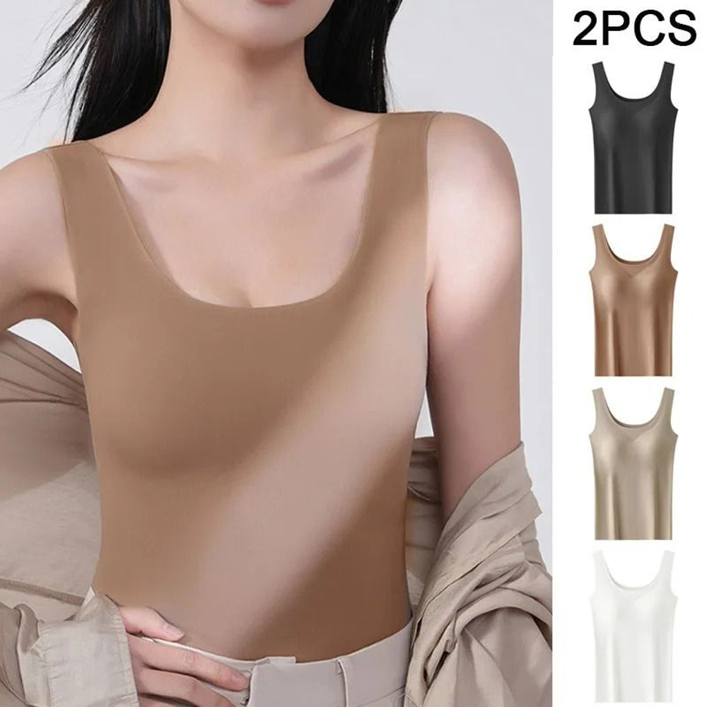 Ice Silk Seamless Bottoming Camisole With Removable Chest Pads 2 Pack 0