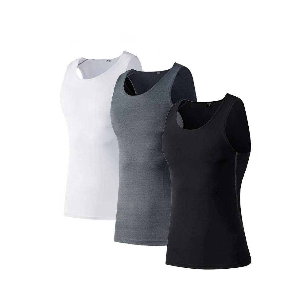 3 Pack Mens Compression Vest Quick Dry Body Shaper Undershirts Sleeveless Baselayer Tank Tops 0