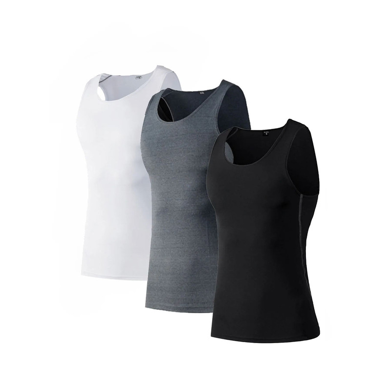 3 Pack Mens Compression Vest Quick Dry Body Shaper Undershirts Sleeveless Baselayer Tank Tops 0