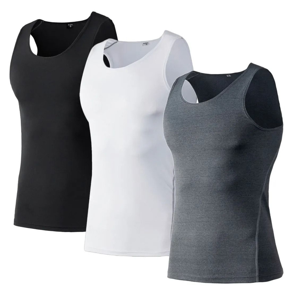 3 Pack Mens Compression Vest Quick Dry Body Shaper Undershirts Sleeveless Baselayer Tank Tops 6