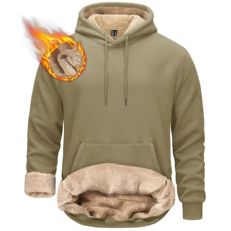 Mens Sherpa Lined Pullover Hoodie Fleece Sweatshirt 9