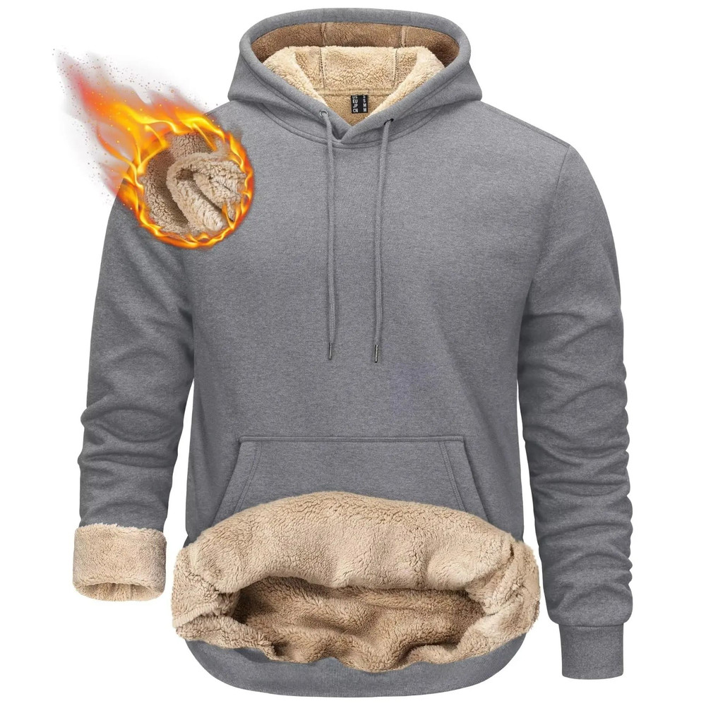 Mens Sherpa Lined Pullover Hoodie Fleece Sweatshirt 12