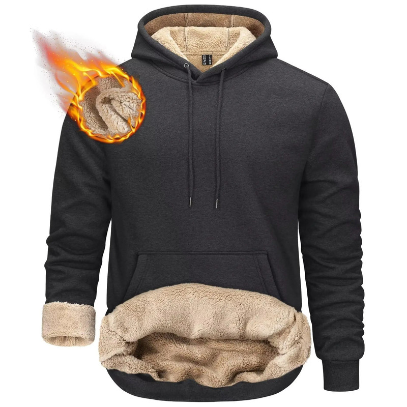 Mens Sherpa Lined Pullover Hoodie Fleece Sweatshirt 13