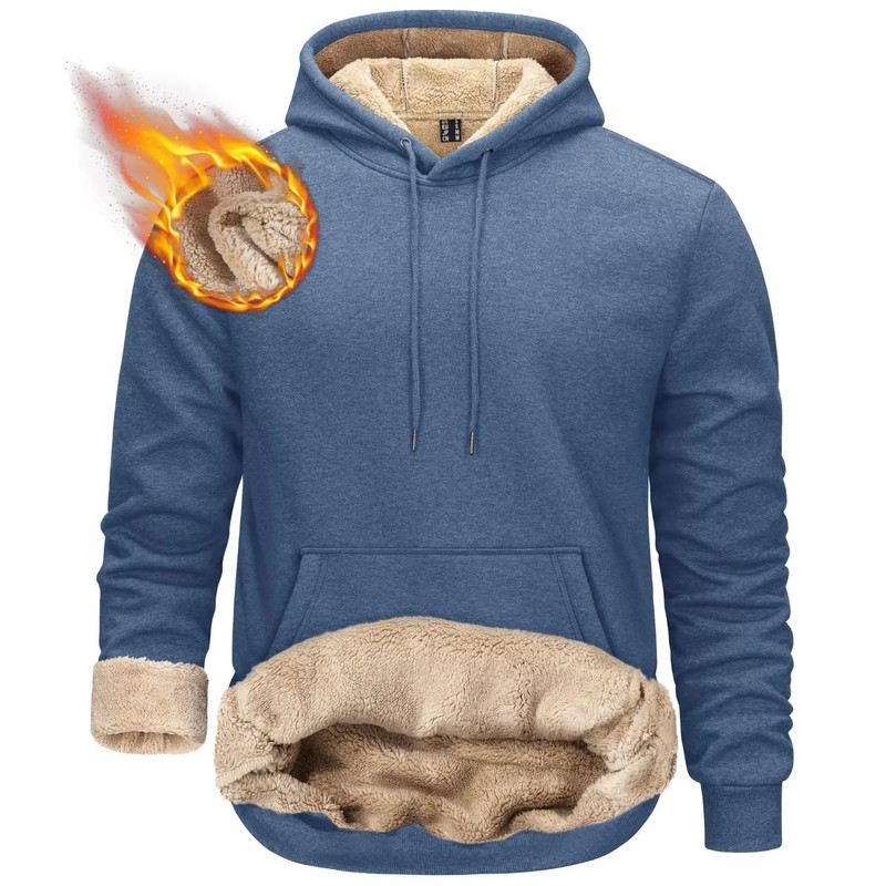 Mens Sherpa Lined Pullover Hoodie Fleece Sweatshirt 20