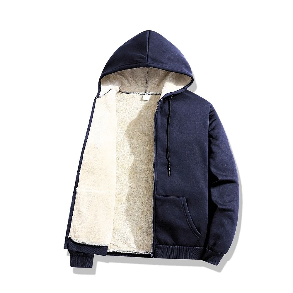 Mens Warm Lambswool Winter Hoodie Jacket Plus Sizes Casual Zip Up Long Sleeve 1