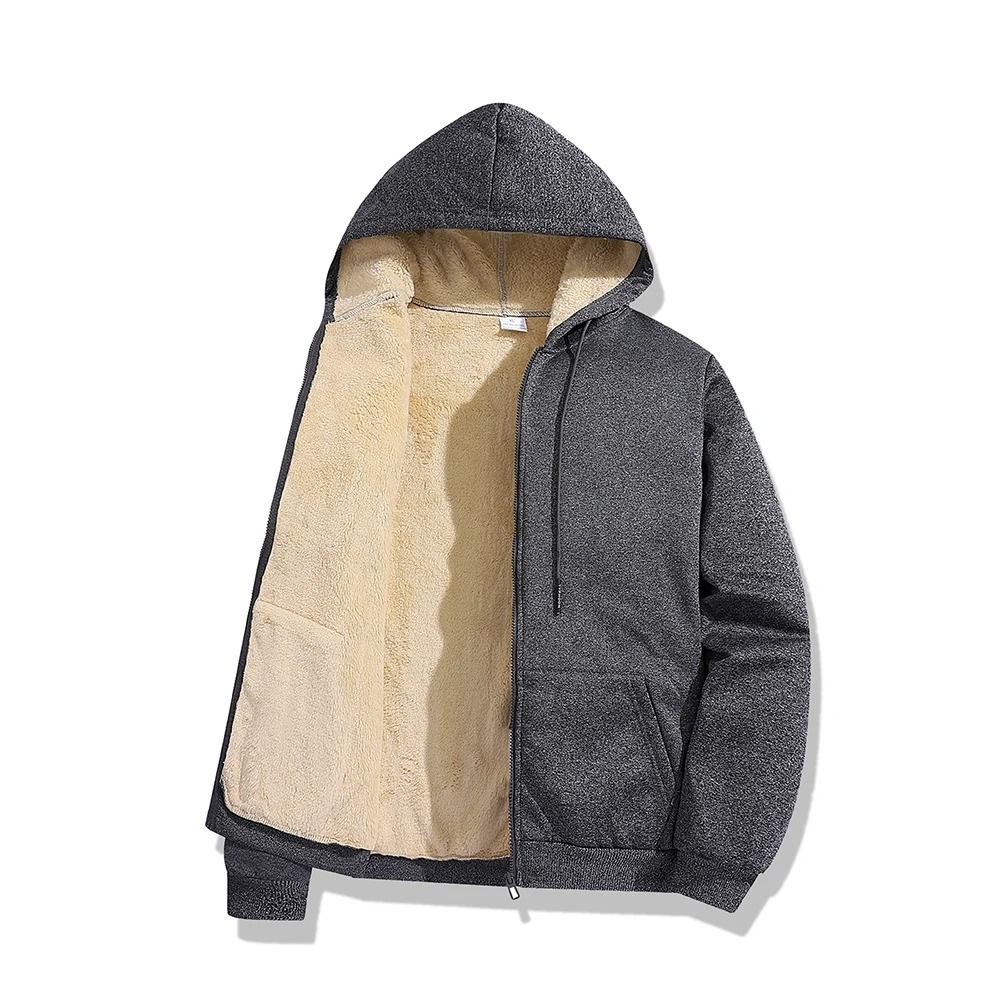 Mens Warm Lambswool Winter Hoodie Jacket Plus Sizes Casual Zip Up Long Sleeve 7