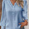 Womens Lace Stitch Pullover Chiffon V Neck Long Sleeve Blouse 3