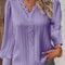 Womens Lace Stitch Pullover Chiffon V Neck Long Sleeve Blouse 4