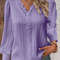 Womens Lace Stitch Pullover Chiffon V Neck Long Sleeve Blouse 9