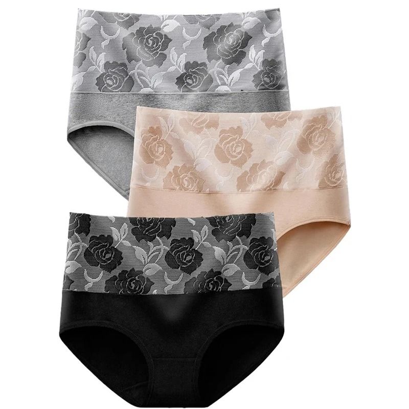 Womens Plus Size High Waist Cotton Panties 3 Pack M To 5XL 0