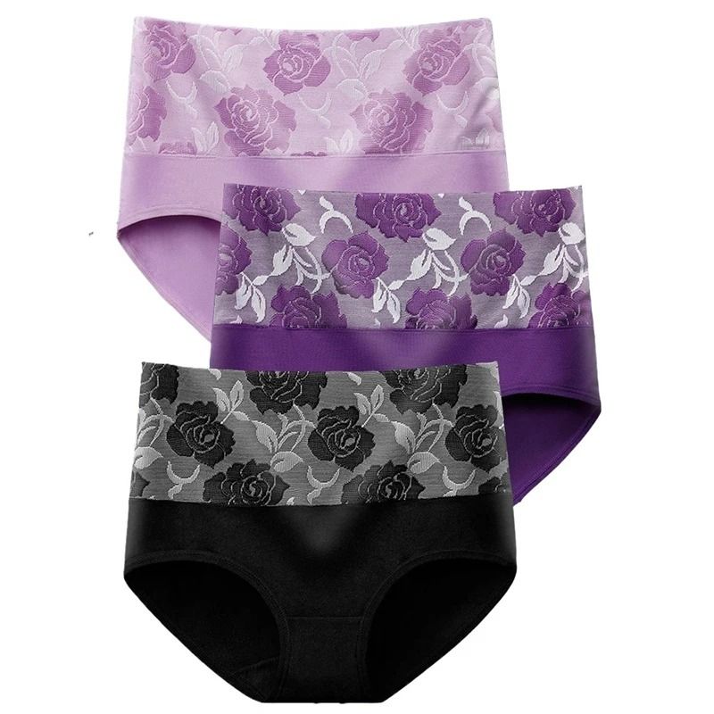 Womens Plus Size High Waist Cotton Panties 3 Pack M To 5XL 1