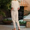 Womens Cotton Linen Matching Suit Lightweight Wide Leg Pants And Tie Waist Top 4