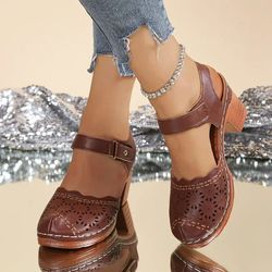 closed toe hollow out plus size sandals with heel 2025
