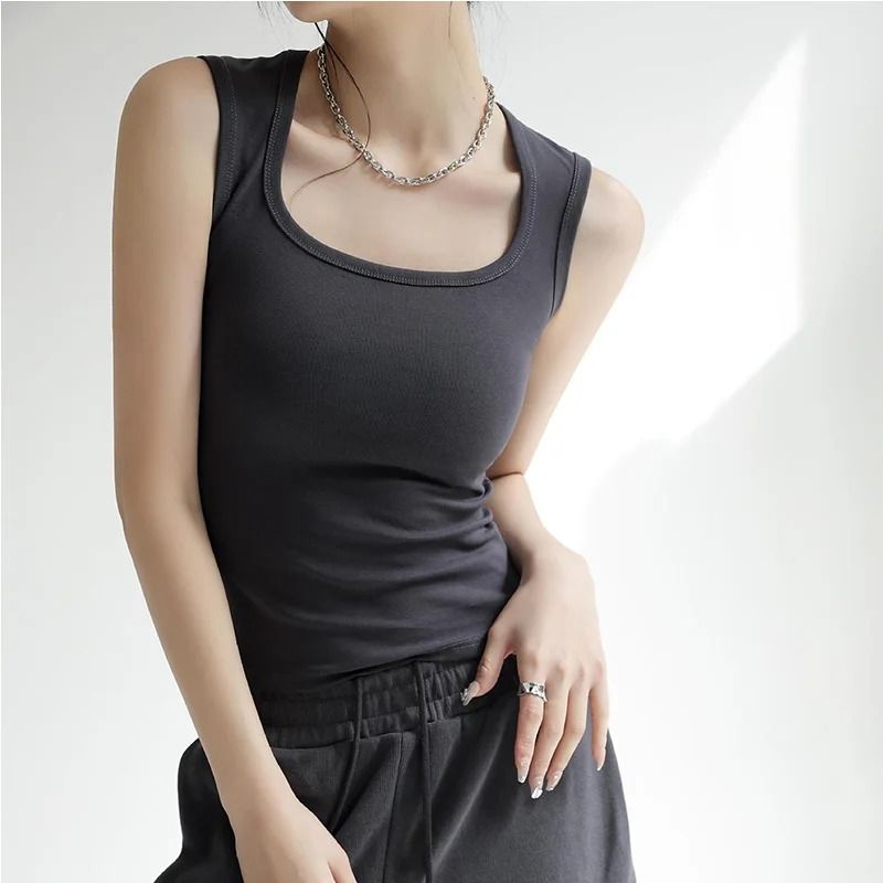 Women Solid U Neck Ribbed Tank Top Camisole Summer Basic Elastic 9