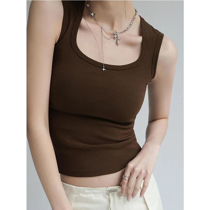 Women Solid U Neck Ribbed Tank Top Camisole Summer Basic Elastic 3