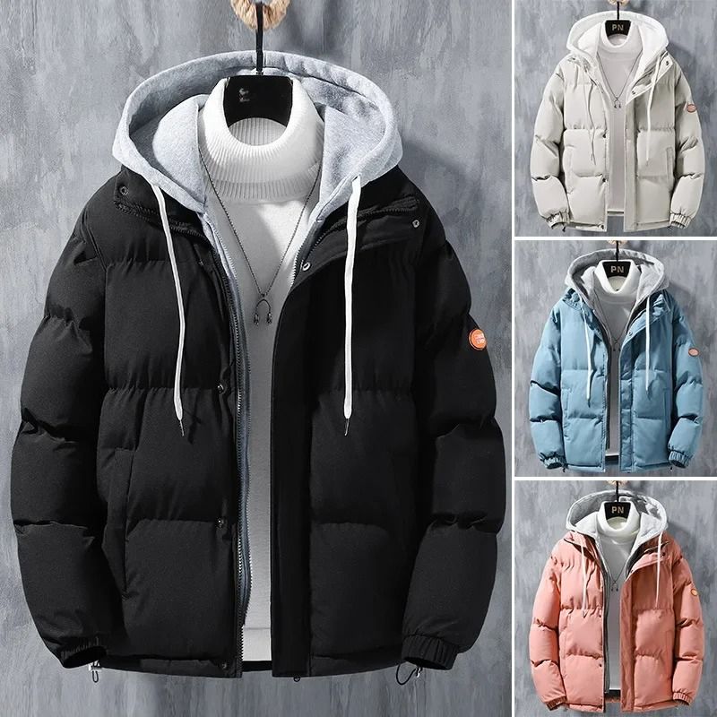 Winter Loose Fit Cotton Puffer Jacket For Men With Hood 0