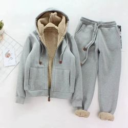 plus size womens fleece lined thickened sportsuit loose fit 2 piece set