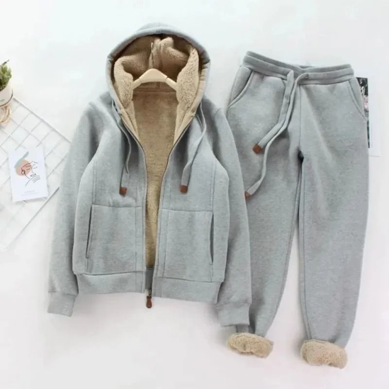 Plus Size Womens Fleece Lined Thickened Sportsuit Loose Fit 2 Piece Set 10