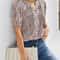Women V Neck Puff Pleated Summer Tunic Blouse Casual Work Top 1