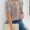 Women V Neck Puff Pleated Summer Tunic Blouse Casual Work Top 1