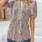 Women V Neck Puff Pleated Summer Tunic Blouse Casual Work Top 2
