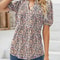 Women V Neck Puff Pleated Summer Tunic Blouse Casual Work Top 2