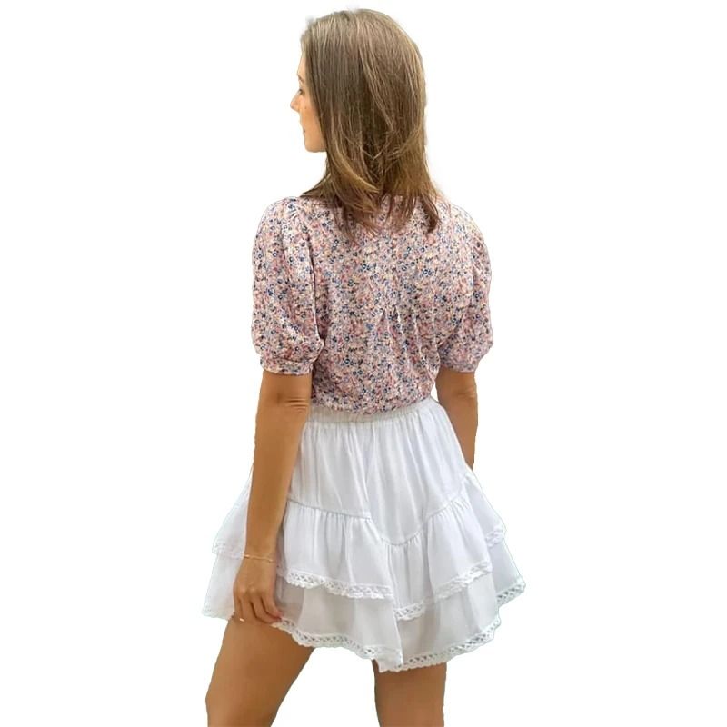 Women V Neck Puff Pleated Summer Tunic Blouse Casual Work Top 4