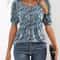 Women V Neck Puff Pleated Summer Tunic Blouse Casual Work Top 5