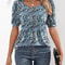 Women V Neck Puff Pleated Summer Tunic Blouse Casual Work Top 5