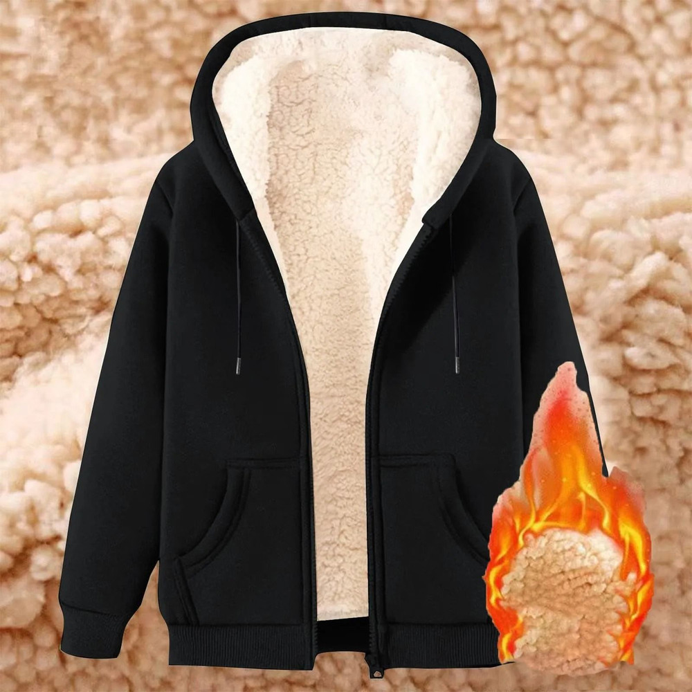 Womens Solid Color Thick Fleece Zip Up Hoodie With Pockets 7