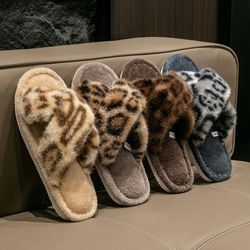 mens leopard print slide slippers breathable open toe house shoes with non slip soft sole