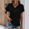 Womens Oversized V Neck Short Sleeve Solid Cotton Linen Tee 6