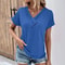 Womens Oversized V Neck Short Sleeve Solid Cotton Linen Tee 14