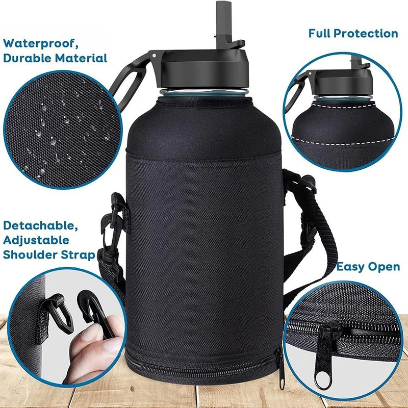 64oz 128oz Insulated Sports Water Bottle Bag Holder Crossbody For Thermos Mug Vacuum Cup Carrier Wi 5