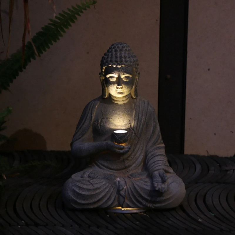 Zen Inspired Solar Buddha Statue For Outdoor Garden And Entryway Decor 5