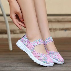 handwoven elastic band womens flat slip on cloth shoes beijing style