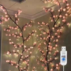 cherry blossom usb tree branch rattan lights with 96 led pink blossoms and 8 lighting modes