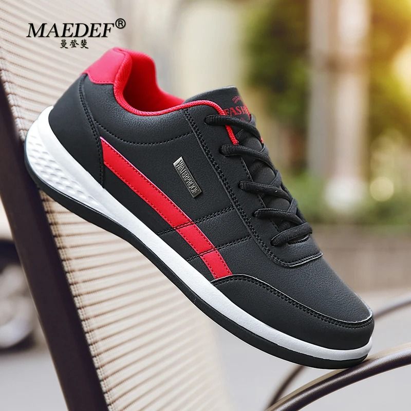 Mens Waterproof Artificial Leather Lace Up Sneakers Lightweight And Comfortable 2